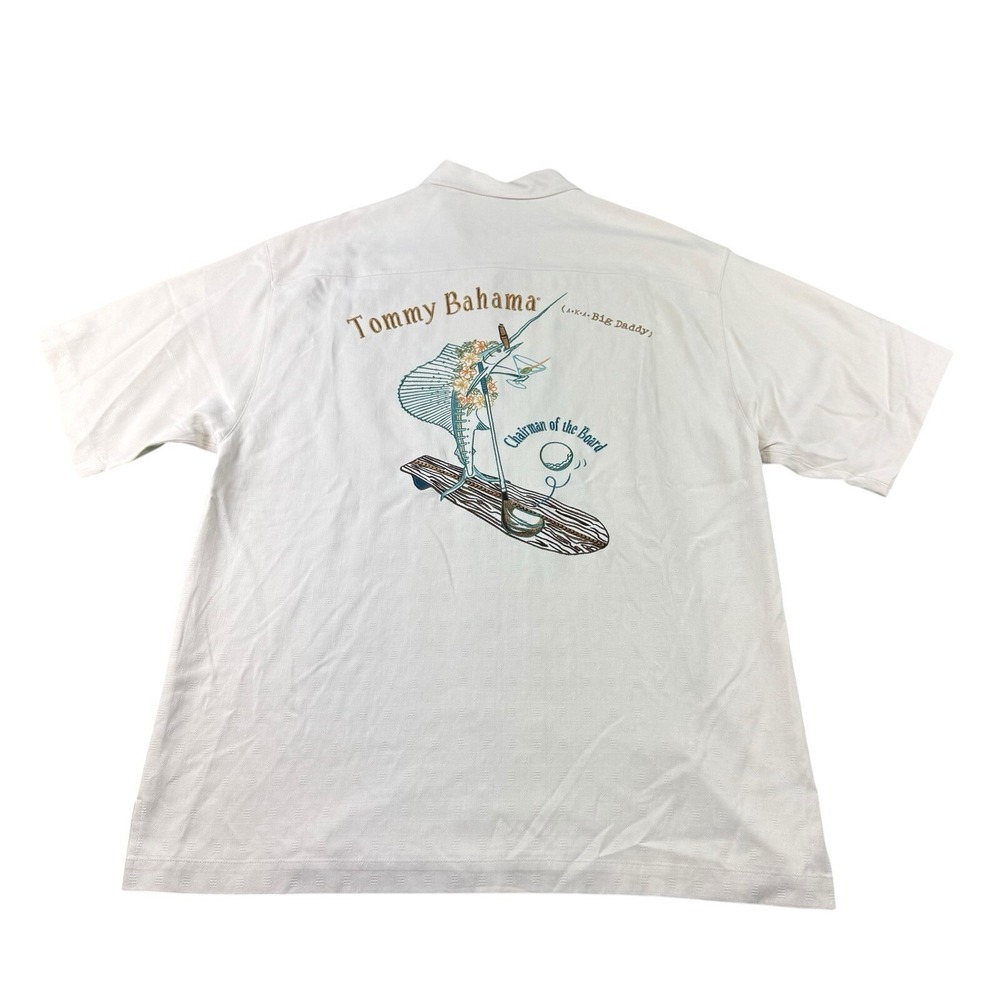 Tommy Bahama Cream Embroidered Silk Marlin Button Front Shirt Mens Medium